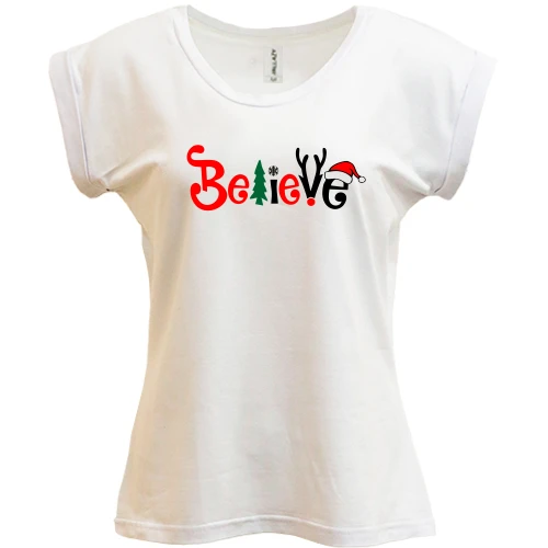 Футболка жіноча PANI, Білий, з написом "believe"