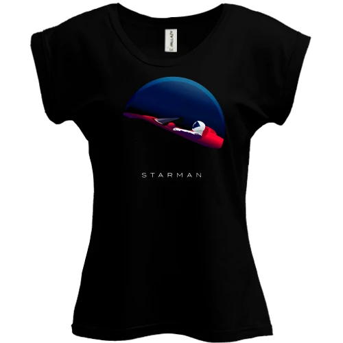 Футболка женская PANI, Черный, с Теслой в космосе Starman