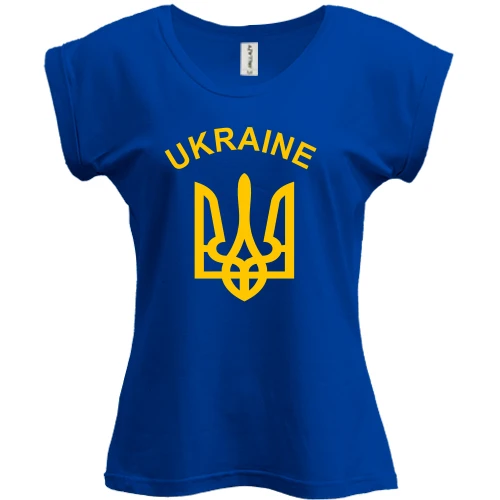 Футболка жіноча PANI, Синій, з написом «Ukraine» і тризубом