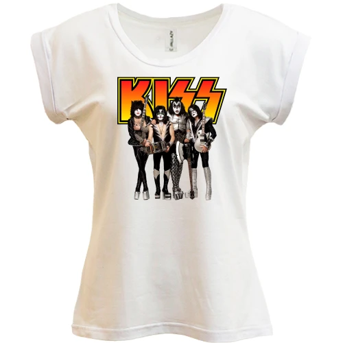 Футболка жіноча PANI, Бежевий, з рок групою KISS