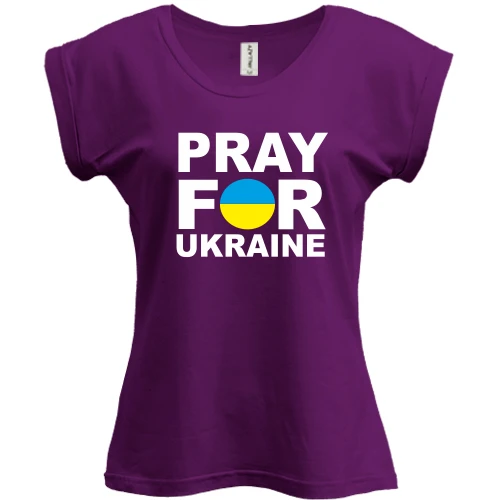 Футболка женская PANI, Фиолетовый, с надписью «Pray for Ukraine» в сине-жёлтом круге