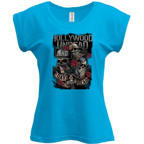 Футболка женская PANI, синий, с Hollywood Undead (обложка альбома)