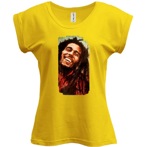 Футболка жіноча PANI, Жовтий, з усміхненим Bob Marley