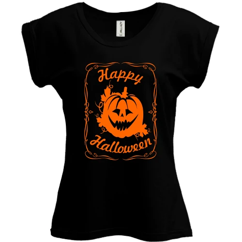 Футболка женская PANI, Черный, Happy Halloween (Jack Daniels style)