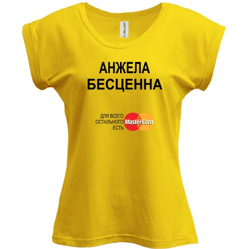 Футболка женская PANI, Желтый, с надписью "Анжела Бесценна"