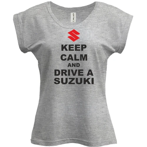 Футболка женская PANI, Серый меланж, Keep calm and drive a SUZUKI