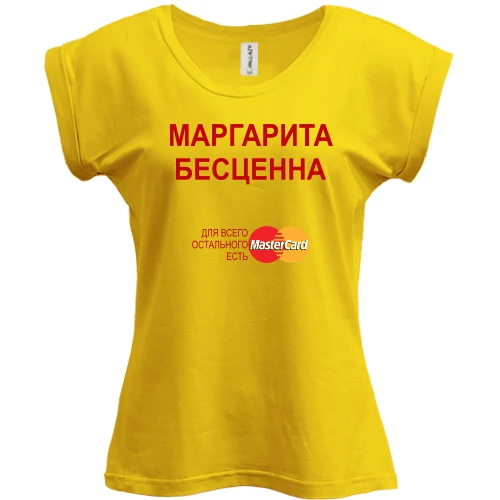 Футболка женская PANI, желтый, с надписью "Маргарита Бесценна"
