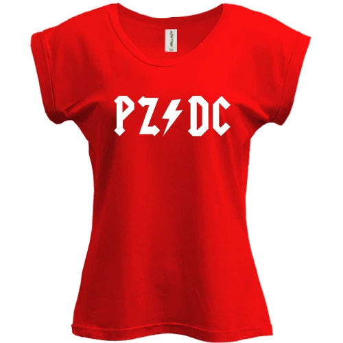 Футболка жіноча PANI, Червоний, з надписом "PZ DC" (AC DC)