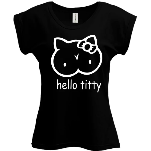 Футболка женская PANI, Черный, с надписью "Hello Titty" в стиле Hello Kitty