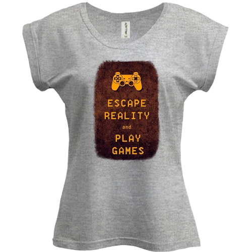 Футболка женская PANI, Синий, с надписью "Escape reality and play games"