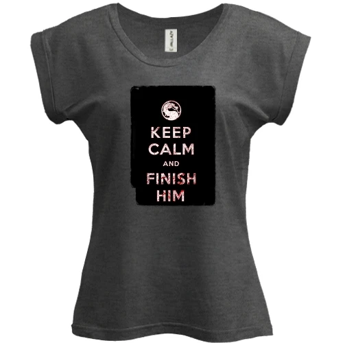 Футболка женская PANI, Черный, с надписью "Keep calm and finish him" Mortal Kombat