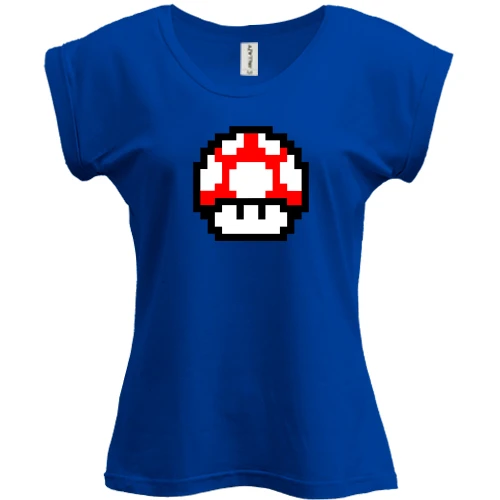 Футболка женская PANI, Синий, с грибом из игры "Mario"