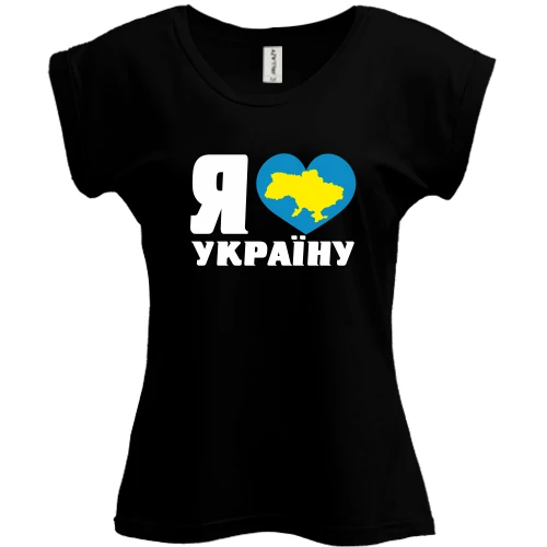 Футболка женская PANI, Черный, с надписью «Я люблю Украину» и картой