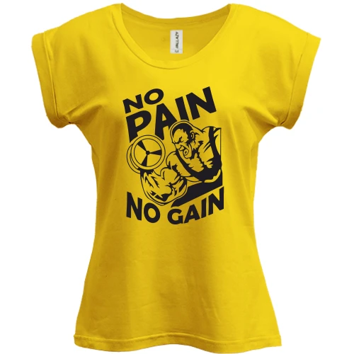 Футболка жіноча PANI, Жовтий, з бодібілдером «No pain no gain»