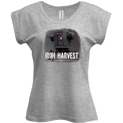 Футболка женская PANI, Серый меланж, с постером к игре Iron Harvest