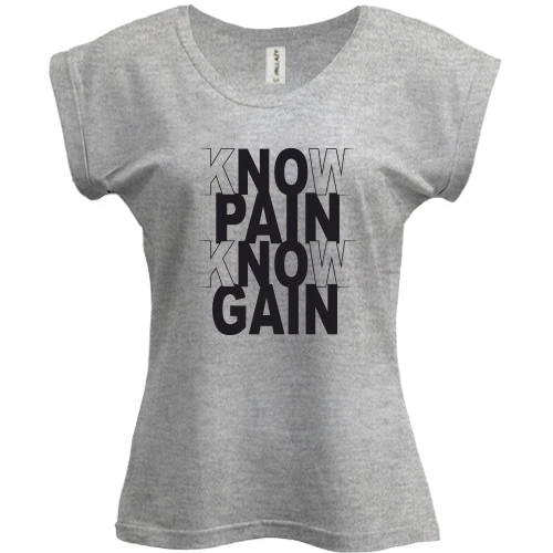 Футболка женская PANI, Серый меланж, Know pain - Know gain