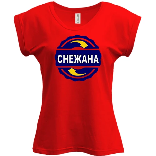 Футболка женская PANI, Красный, с именем Снежана в круге
