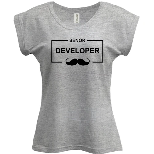 Футболка женская PANI, Серый меланж, с надписью "Senior Developer"