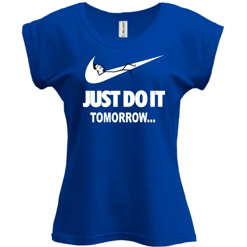 Футболка жіноча PANI, Синій, з написом Just do it Tomorrow