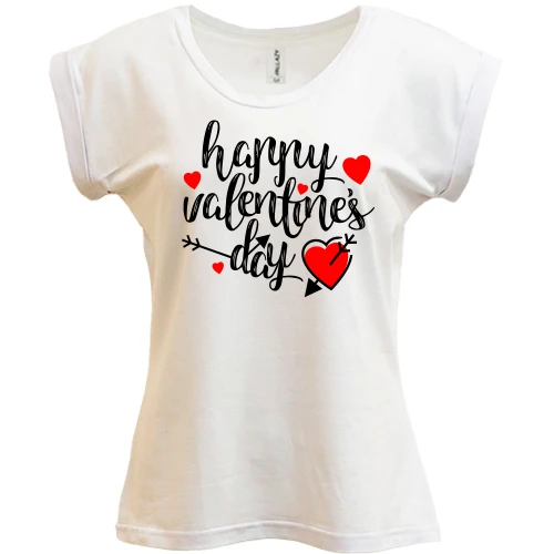 Футболка женская PANI, Белый, с надписью Happy Valentine's Day