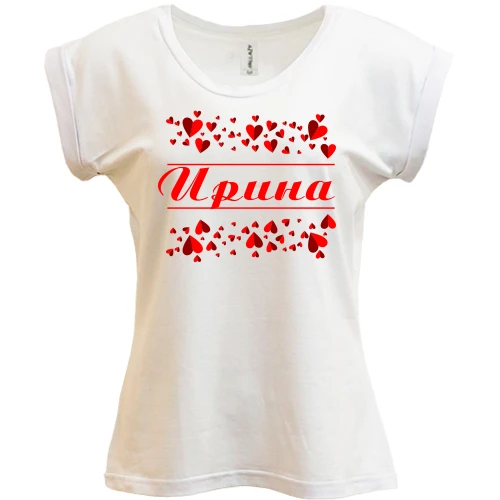 Футболка женская PANI, Белый, с сердечками и именем "Ирина"