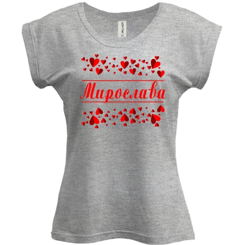 Футболка женская PANI с сердечками и именем "Мирослава"