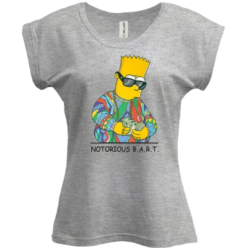 Футболка женская PANI, серый меланж, с модным Бартом Симпсоном (Notorious Bart)