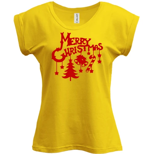 Футболка женская PANI, Желтый, с надписью "Merry Christmas"