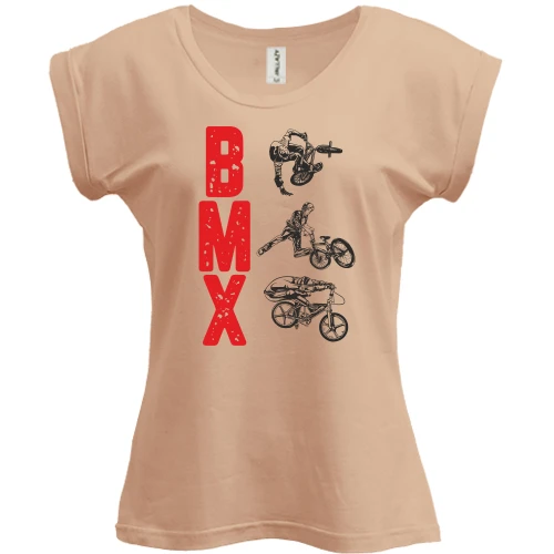 Футболка женская PANI, Бежевый, с надписью "BMX"