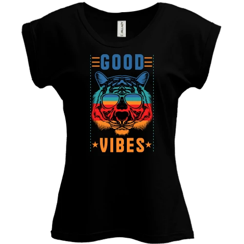 Футболка женская PANI, Черный, с надписью "Good vibes"
