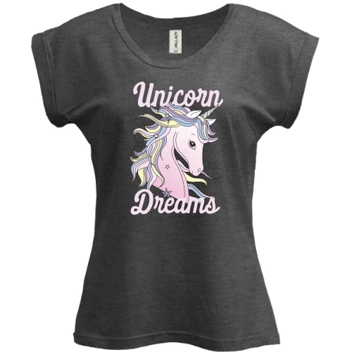 Футболка женская PANI с единорогом и надписью "Unicorn Dreams"