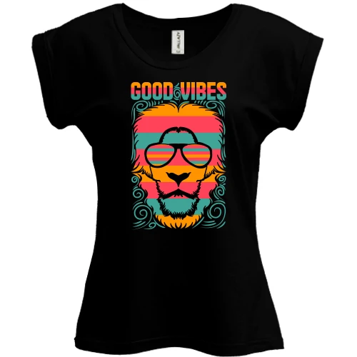Футболка женская PANI с надписью "Good vibes" и львом