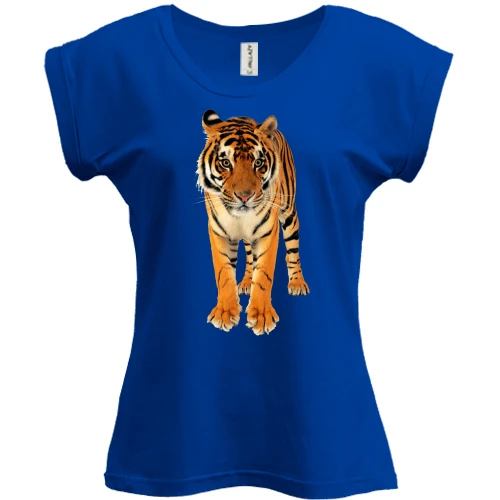Футболка женская PANI, Синий, с удивленным тигром