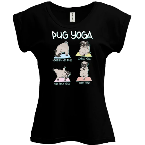 Футболка женская PANI, Черный, Pug Yoga Мопс Йога