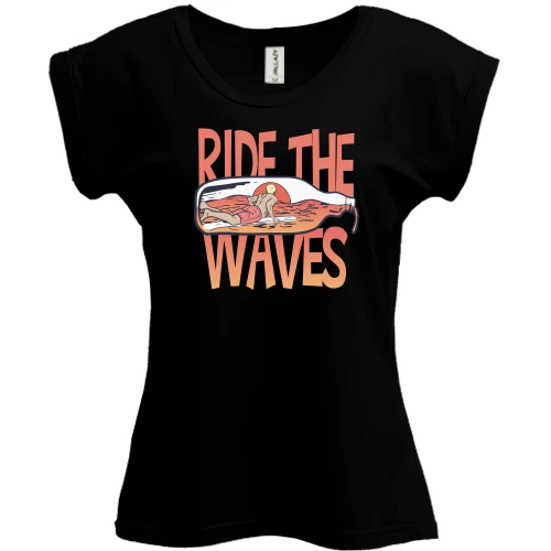 Футболка жіноча PANI, Чорний, Ride the Waves Серфінг