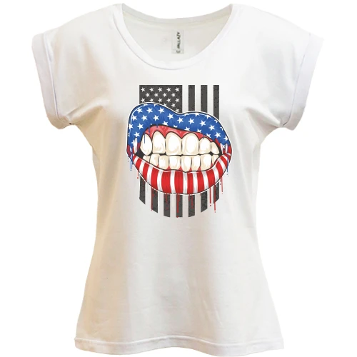 Футболка женская PANI, Белый, American lips Американский флаг Губы