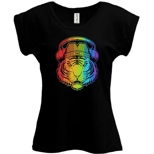 Футболка женская PANI, Черный, Rainbow Tiger