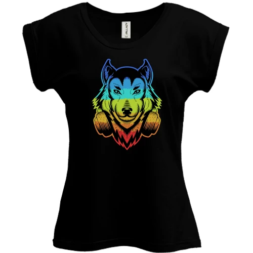 Футболка женская PANI, Черный, Rainbow Wolf