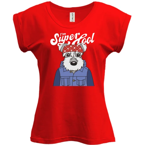 Футболка женская PANI, Красный, с собакой "I'm Super Cool"