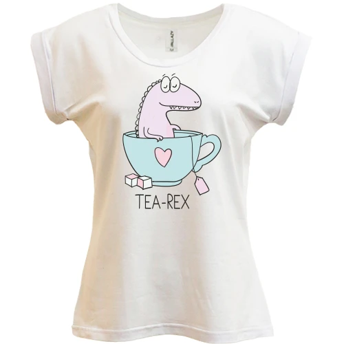 Футболка женская PANI, Белый, с надписью "Tea Rex" и динозавром в чашке