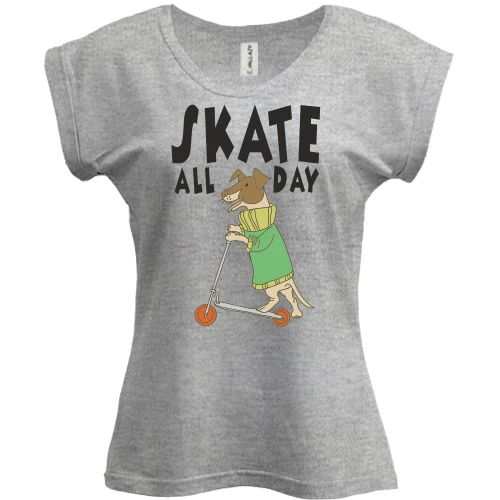 Футболка женская PANI, Серый меланж, Skate all day
