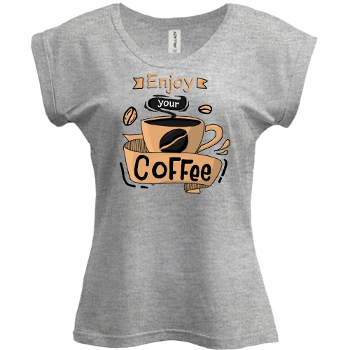 Футболка жіноча PANI, Сірий меланж, Enjoy your coffee