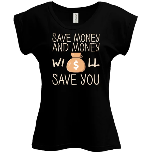 Футболка женская PANI с надписью "Save money"