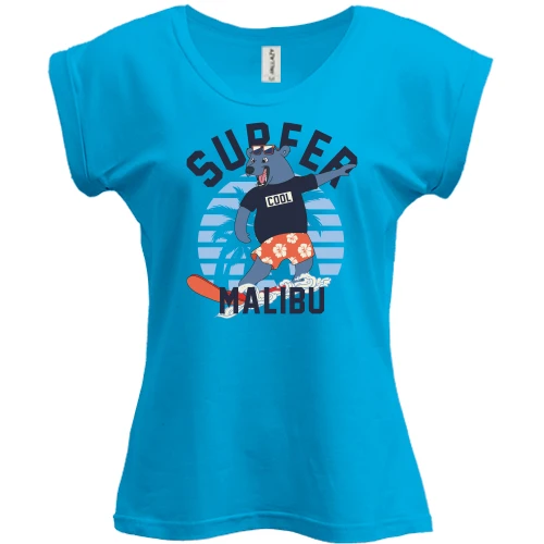 Футболка жіноча PANI, Синій, Surfer Malibu Bear