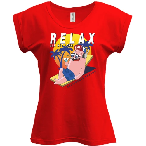 Футболка женская PANI, Серый меланж, с человечком и надписью Relax