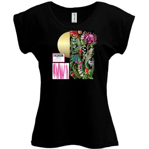 Футболка жіноча PANI, Чорний, Fashion Basic Flowers