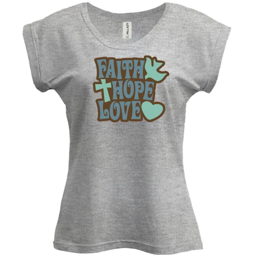 Футболка жіноча PANI, Сірий меланж, Faith Hope Love