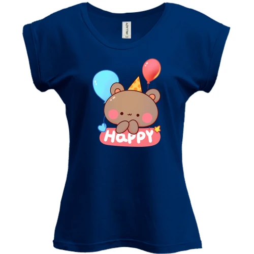Футболка женская PANI, Синий, Bear Happy Birthday