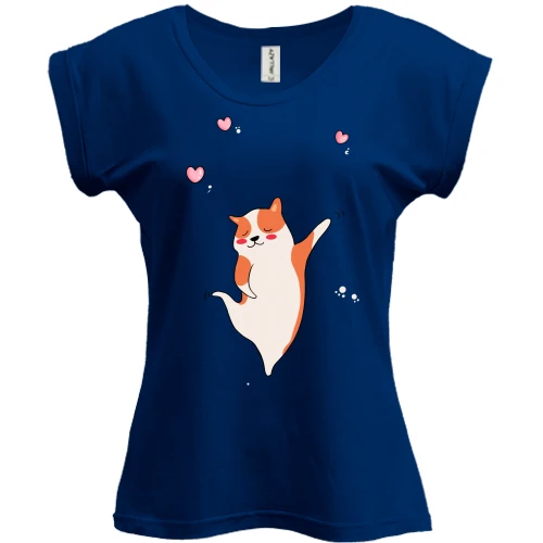 Футболка женская PANI, Синий, Cat with hearts
