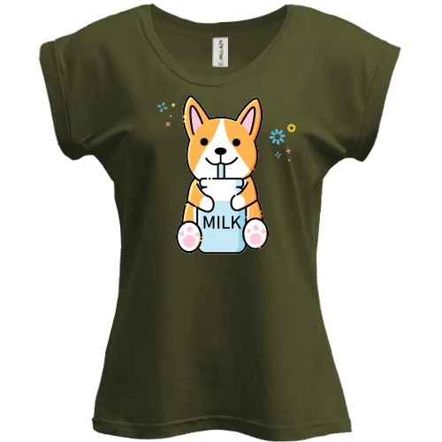 Футболка жіноча PANI Corgi drinks Milk